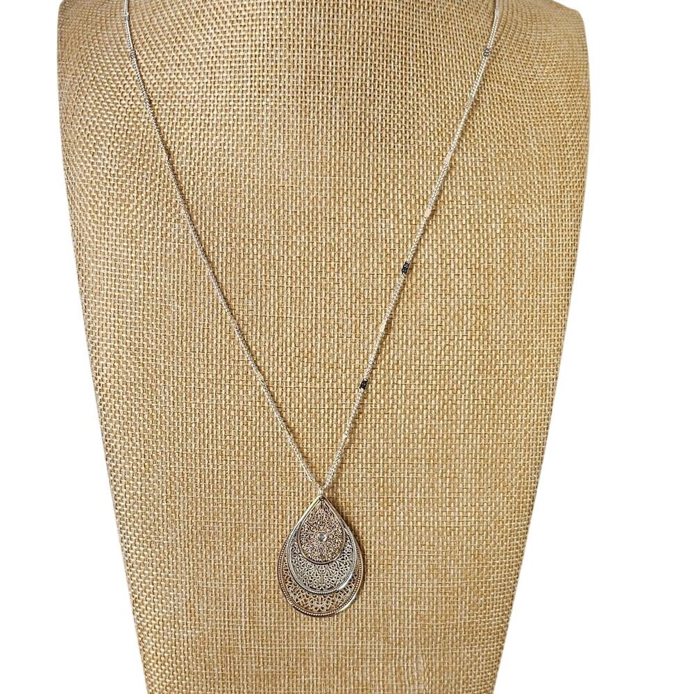 Lauren Conrad LC Filigree Teardrop Pendant Necklace 32β Silver Gold Tone New